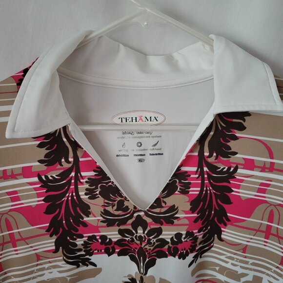 Tehama Hang 'em Dry Tennis Golf Polo Fun Printed Floral XL activewear women's - Picture 6 of 9